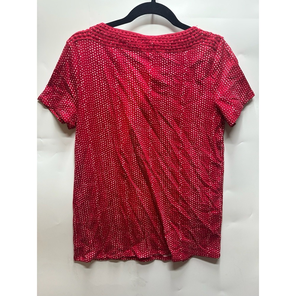 New CROFT & BARROW Womens Medium Red White Print Short Sleeve Cotton Top - Picture 2 of 5